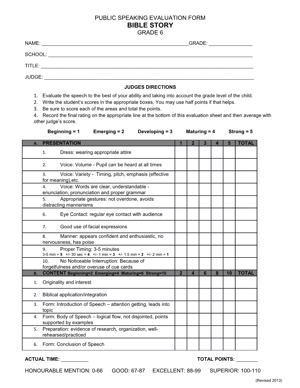 Public Speaking Evaluation Form