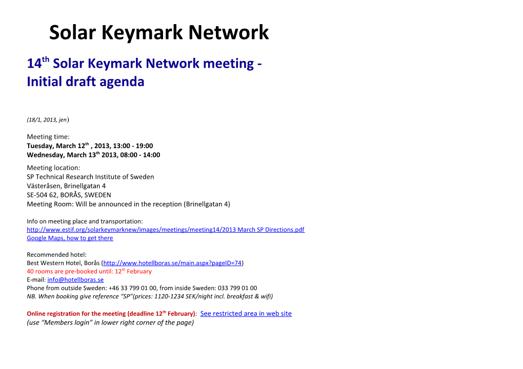 14Th Solar Keymark Network Meeting