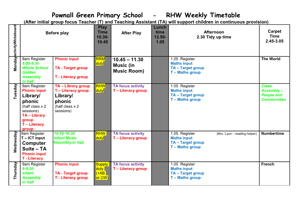 Pownallgreenprimary School - RHW Weekly Timetable