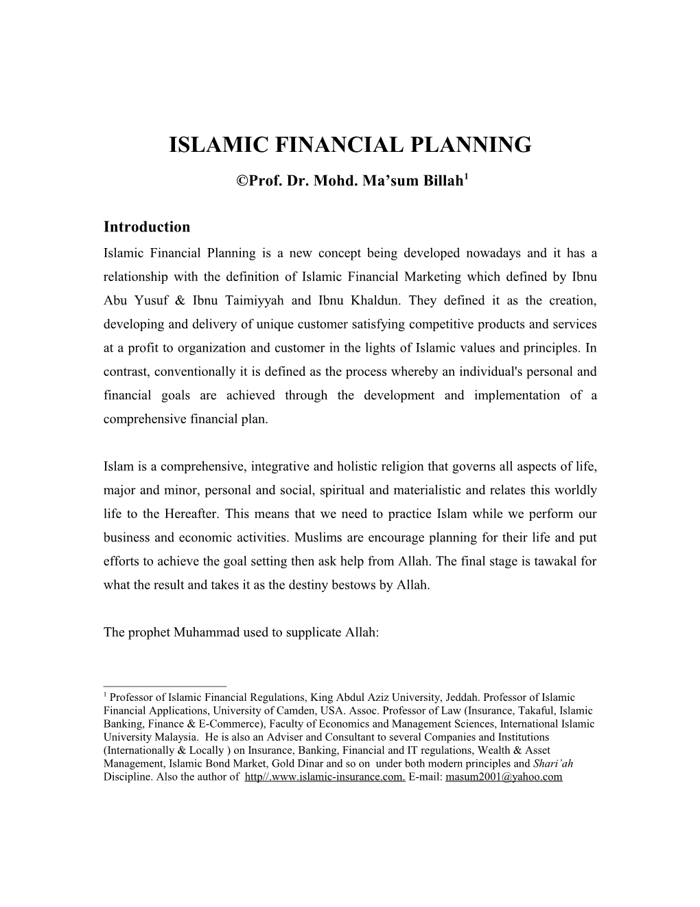 Islamic Financial Planning