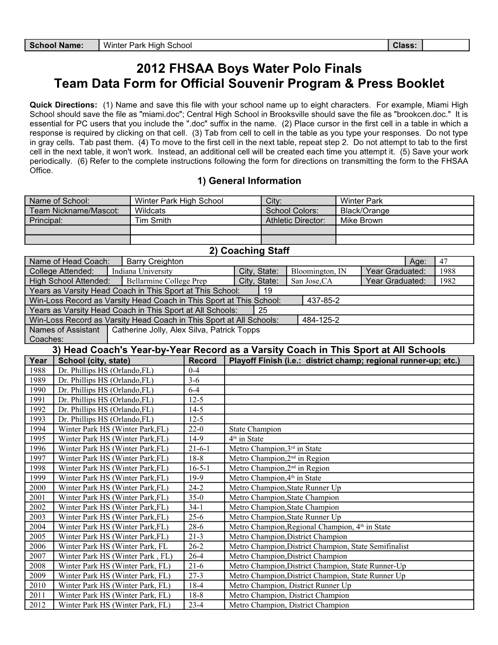 Team Data Form for Official Souvenir Program & Press Booklet s9