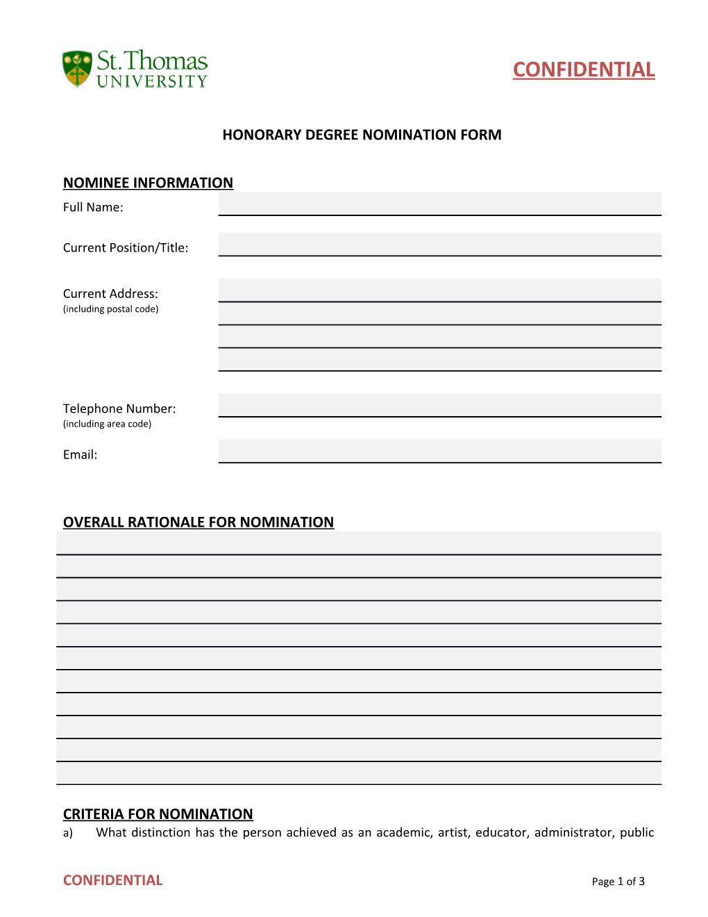 Honorary Degree Nomination Form