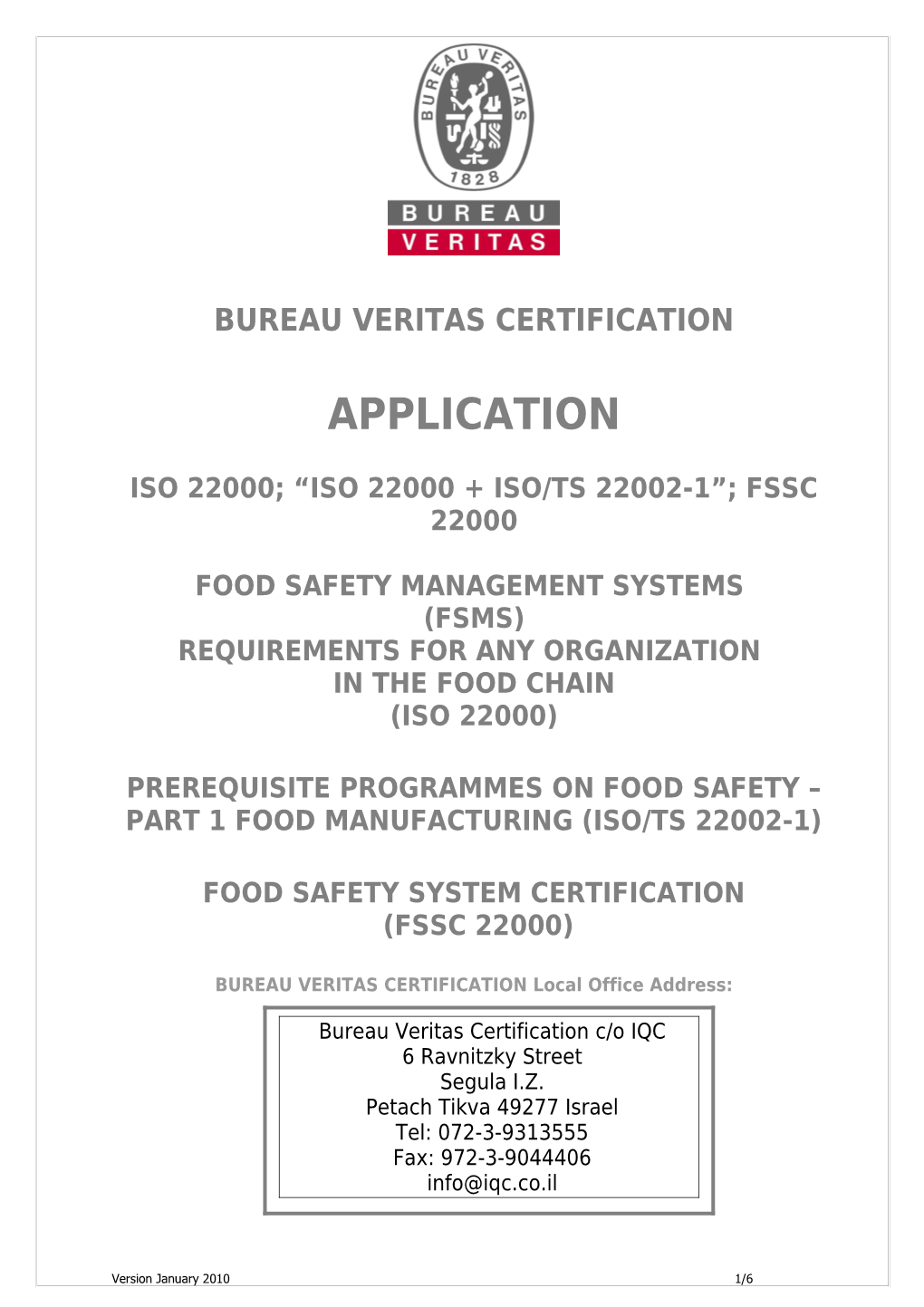 Application Form - ISO 22000