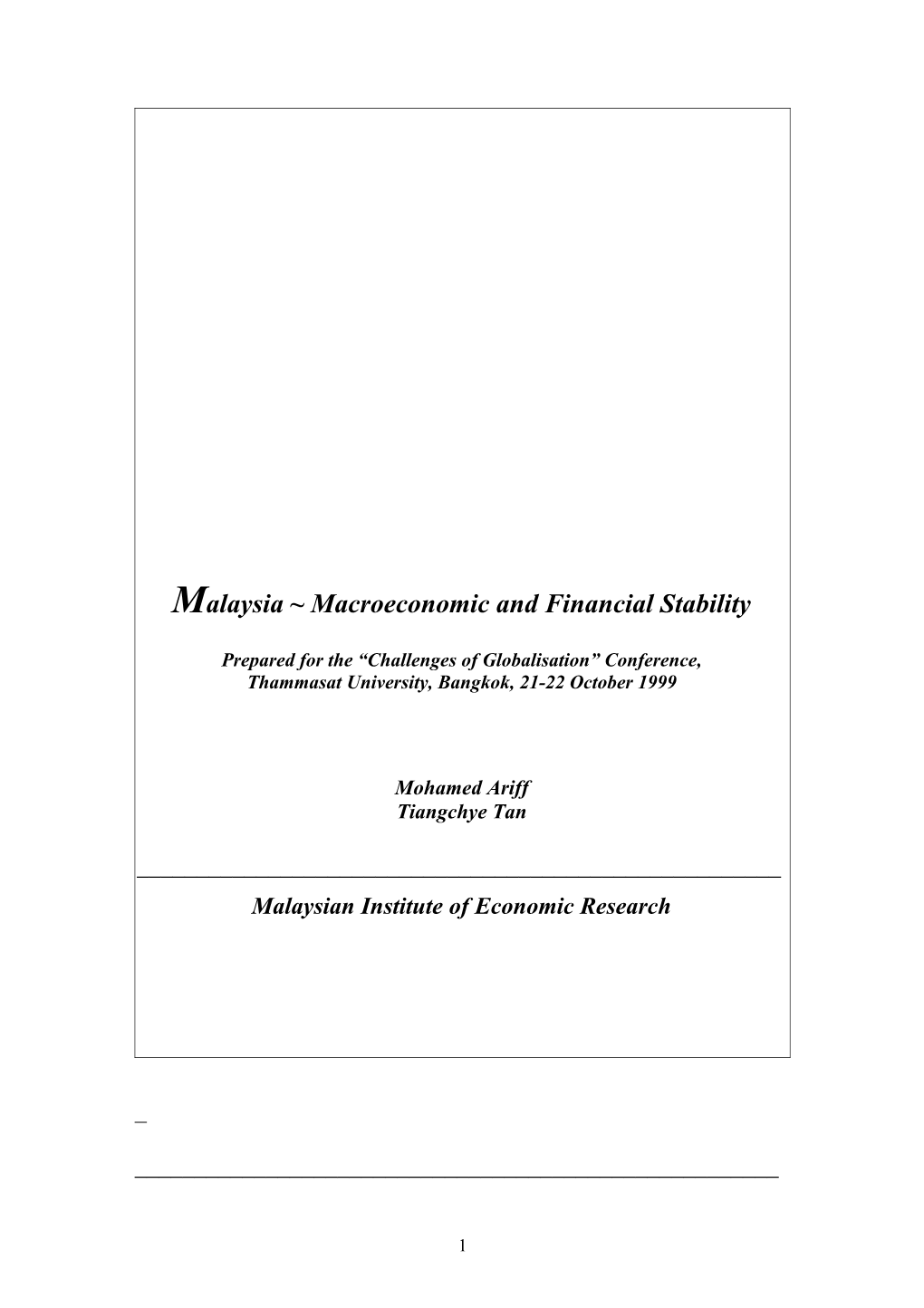 Malaysia Macroeconomic and Financial Stability
