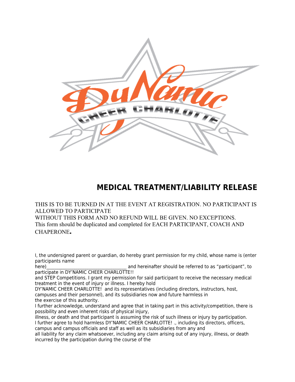 Medical Treatment/Liability Release