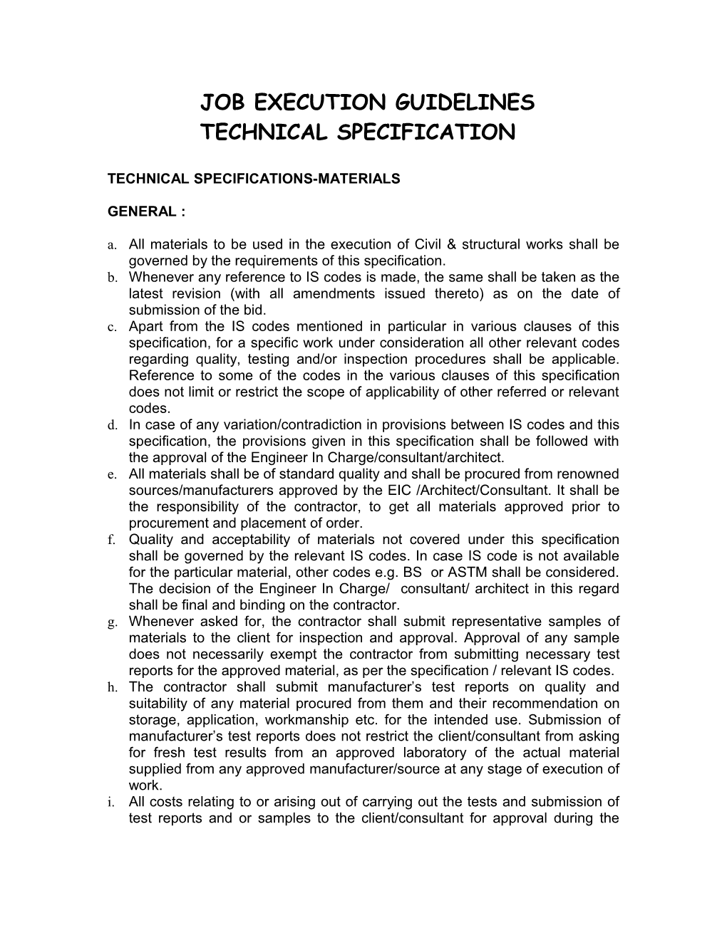 Job Execution Guidelines Technical Specification