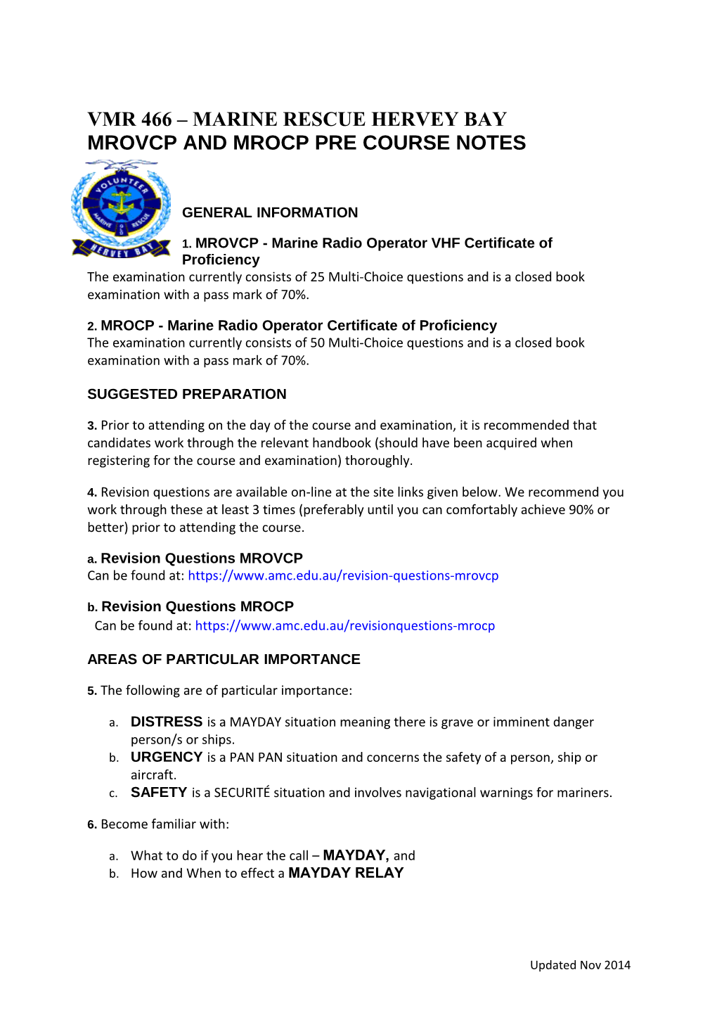 Mrovcp and Mrocp Pre Course Notes