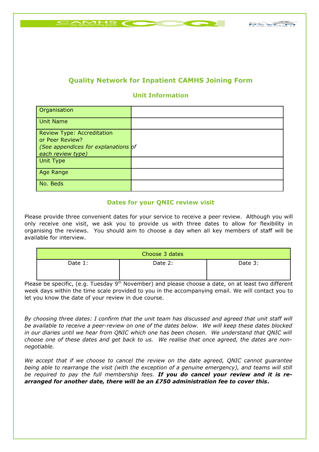 Quality Network for Inpatient CAMHS Joining Form