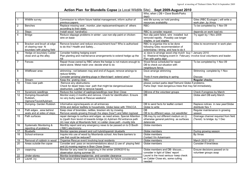 Blundells Copse Action Plan Sept 2008-August 2009