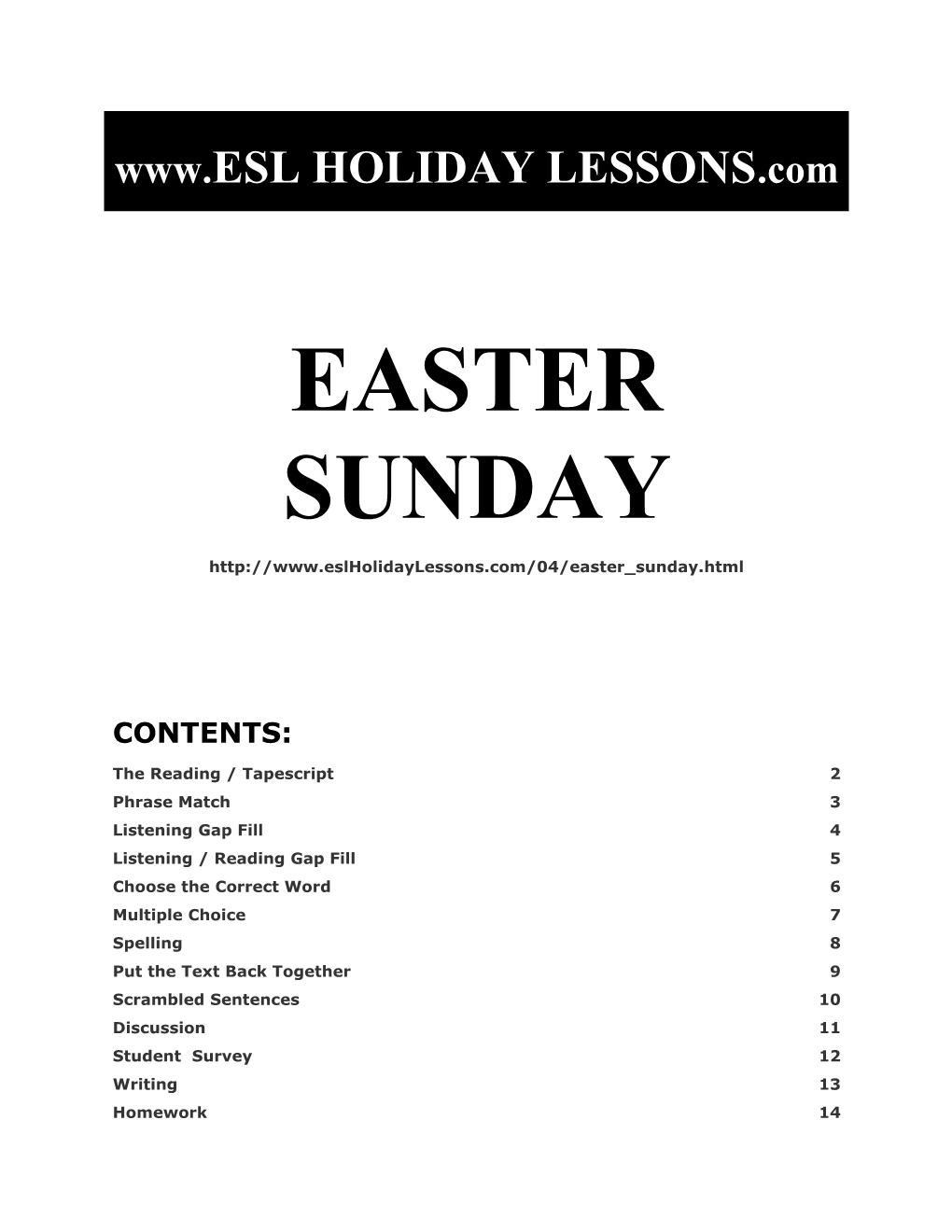 Holiday Lessons - Easter Sunday