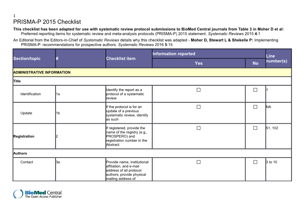 PRISMA-P 2015 Checklist