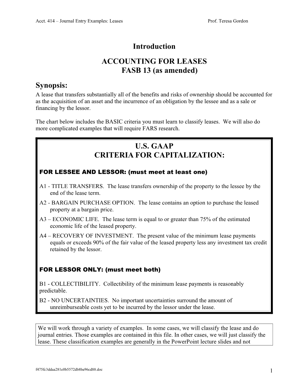 Leases (In Class Journal Entry Examples)