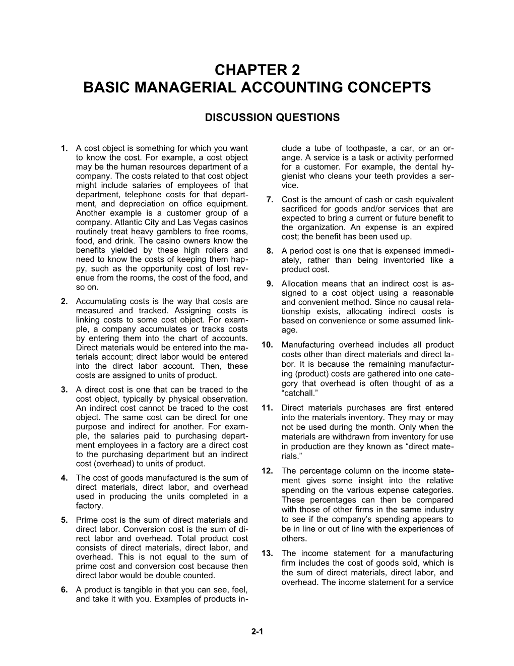 Chapter 2Basic Managerial Accounting Concepts