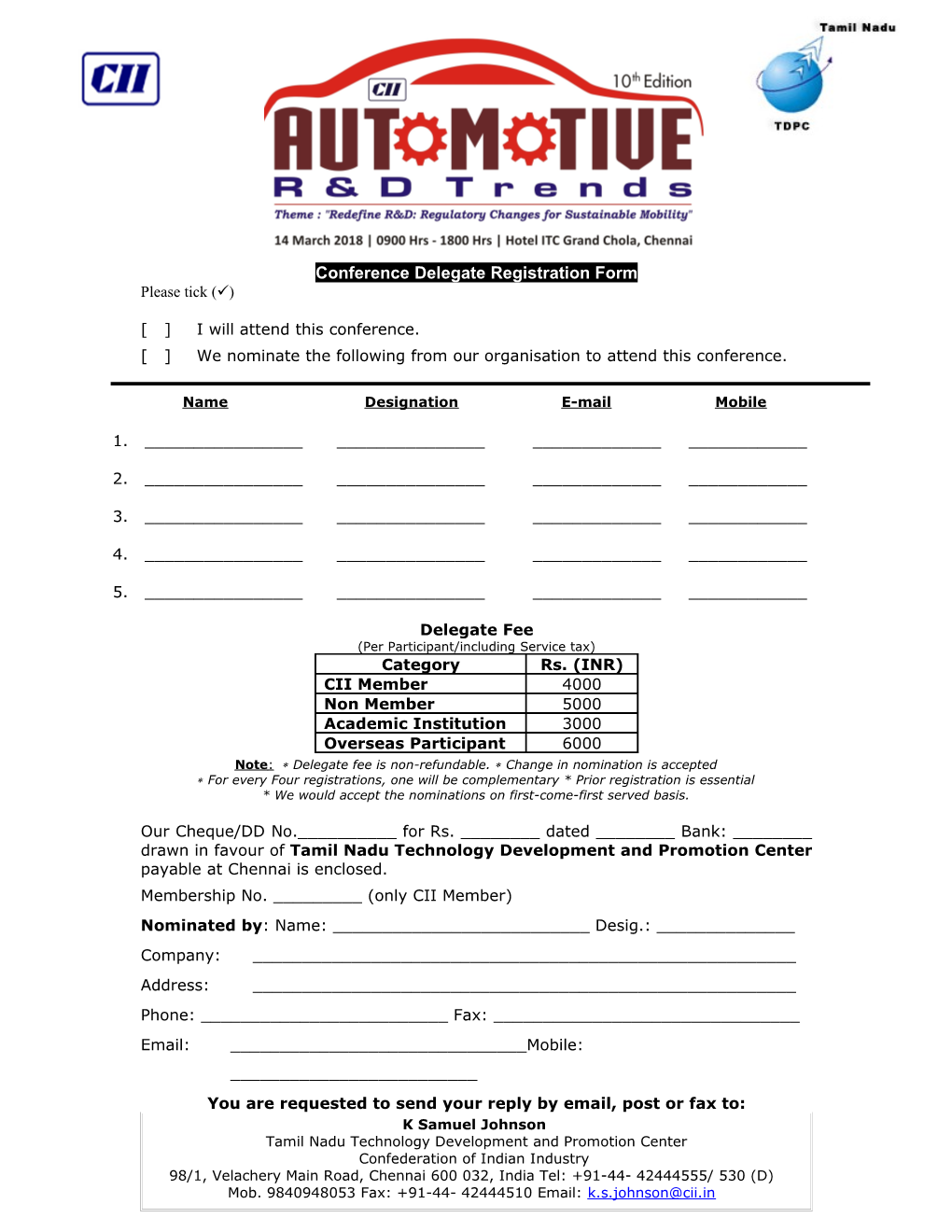 Conference Delegate Registration Form
