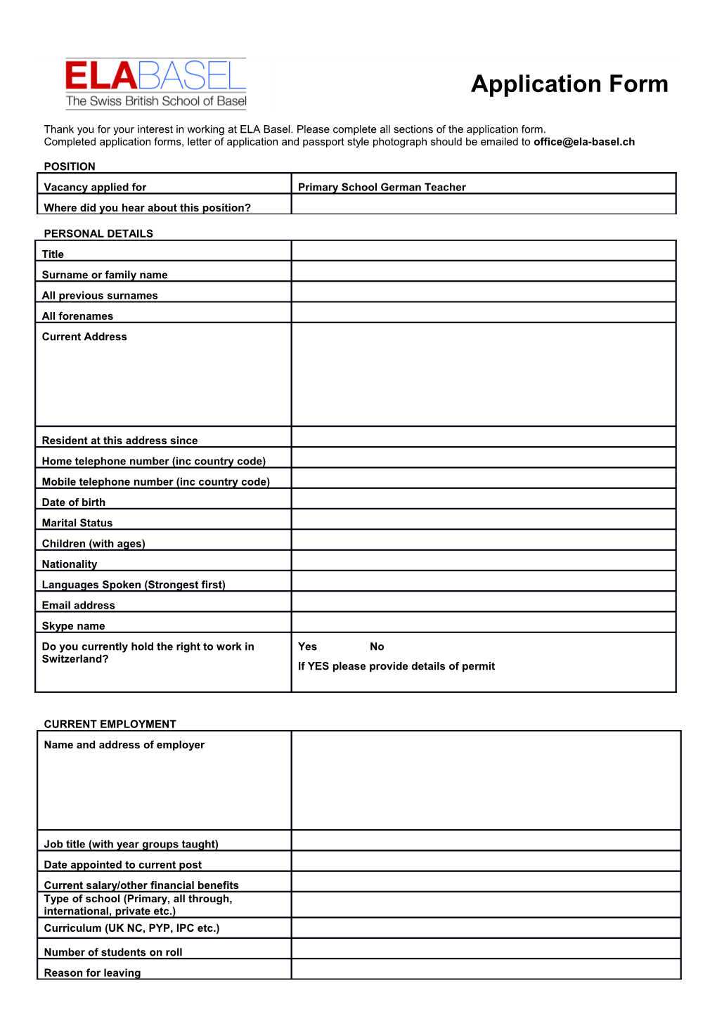 ELA Basel Application Form