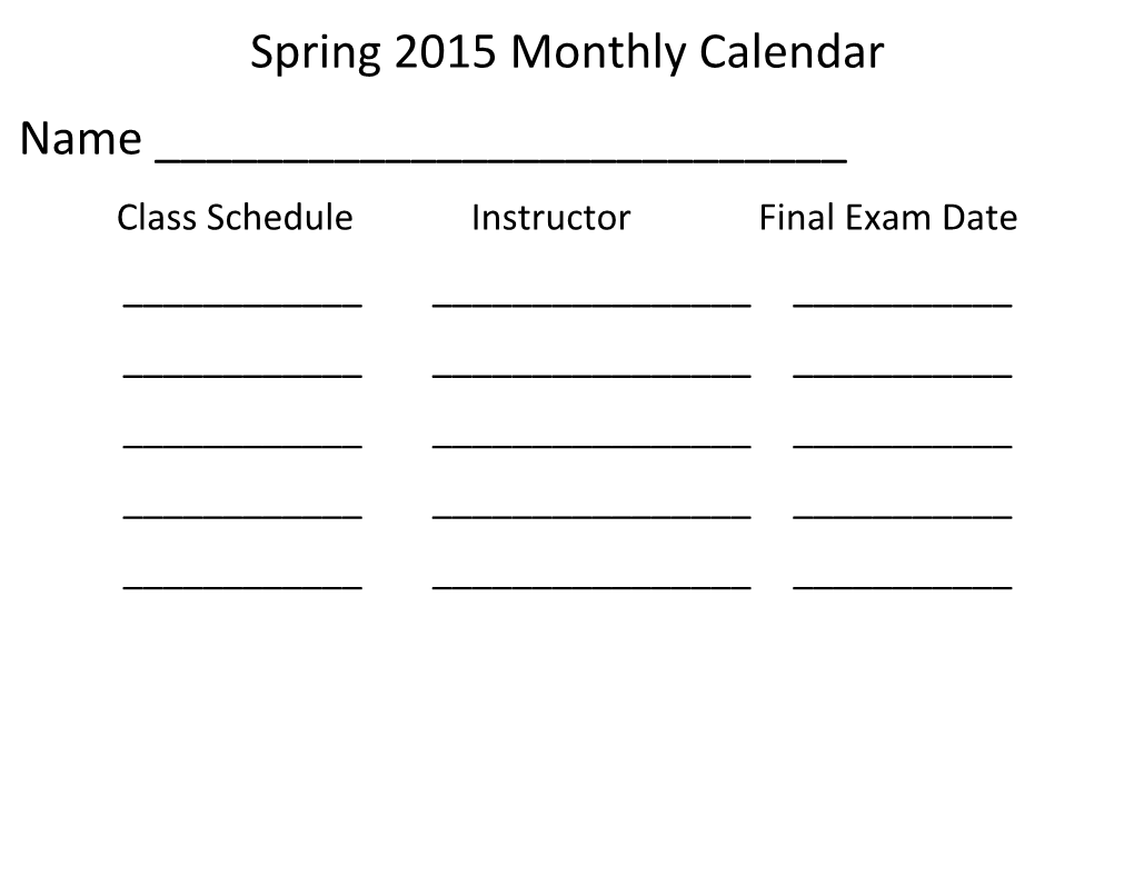 Class Schedule Instructor Final Exam Date
