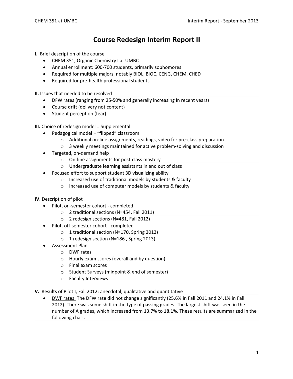 Course Redesign Interim Report II