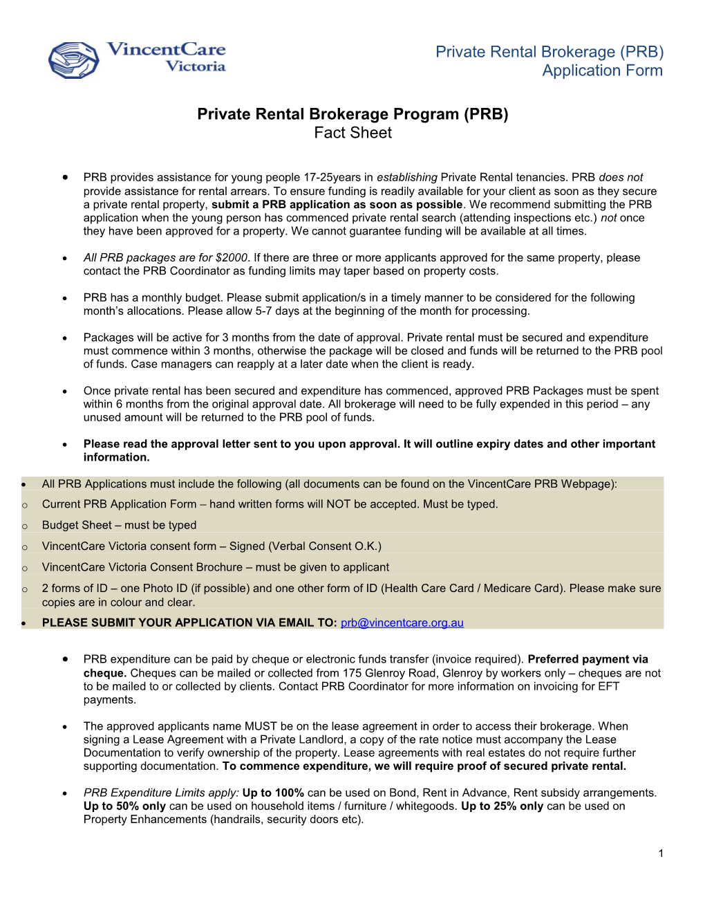 Private Rental Brokerage Program (PRB) Fact Sheet