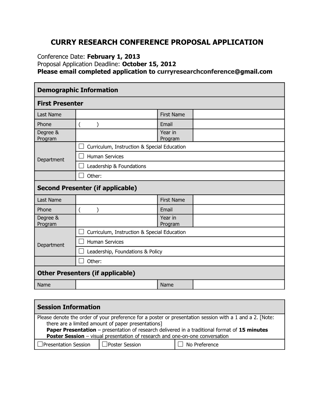 Curry Research Conference Application