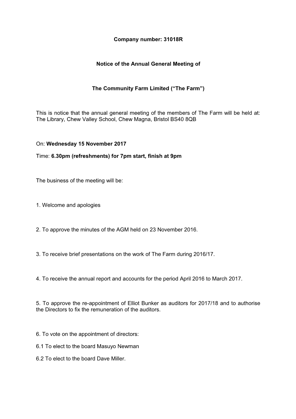 Notice of the Annual General Meeting Of