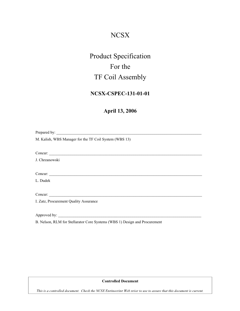 NCSX-CSPEC-131-01-01TF Coil Assembly