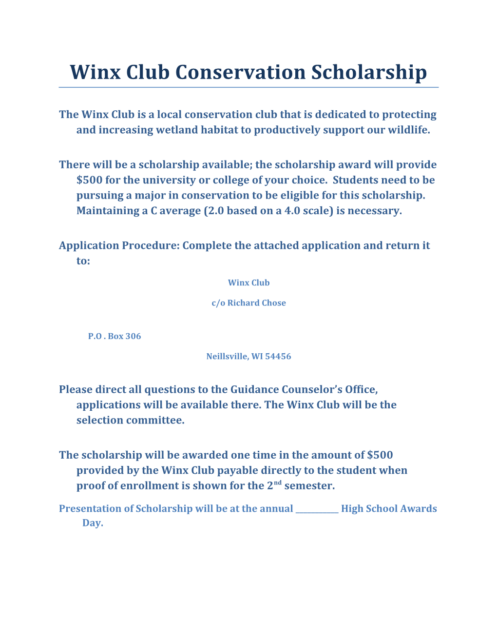 Winx Club Conservation Scholarship