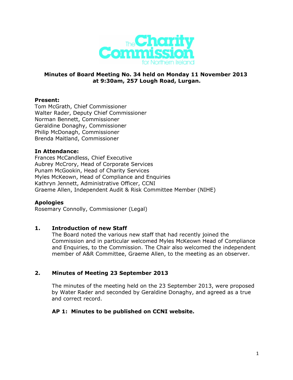 Minutes of Board Meeting No. 34 Held on Monday 11 November 2013