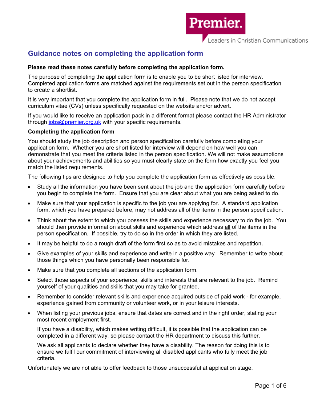Guidance Notes on Completing the Application Form