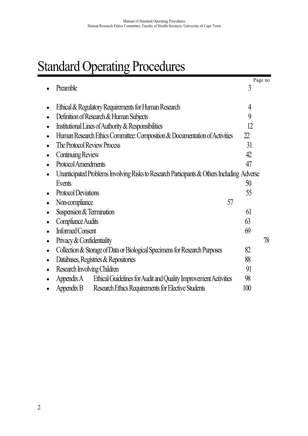 Manual of Standard Operating Procedures