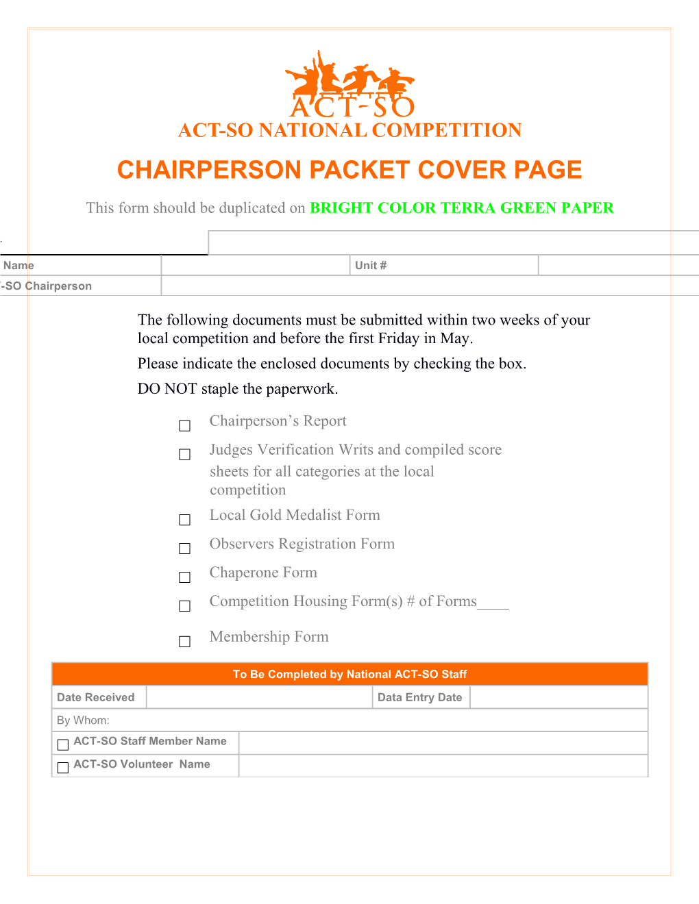 Chairperson Packet Cover Page