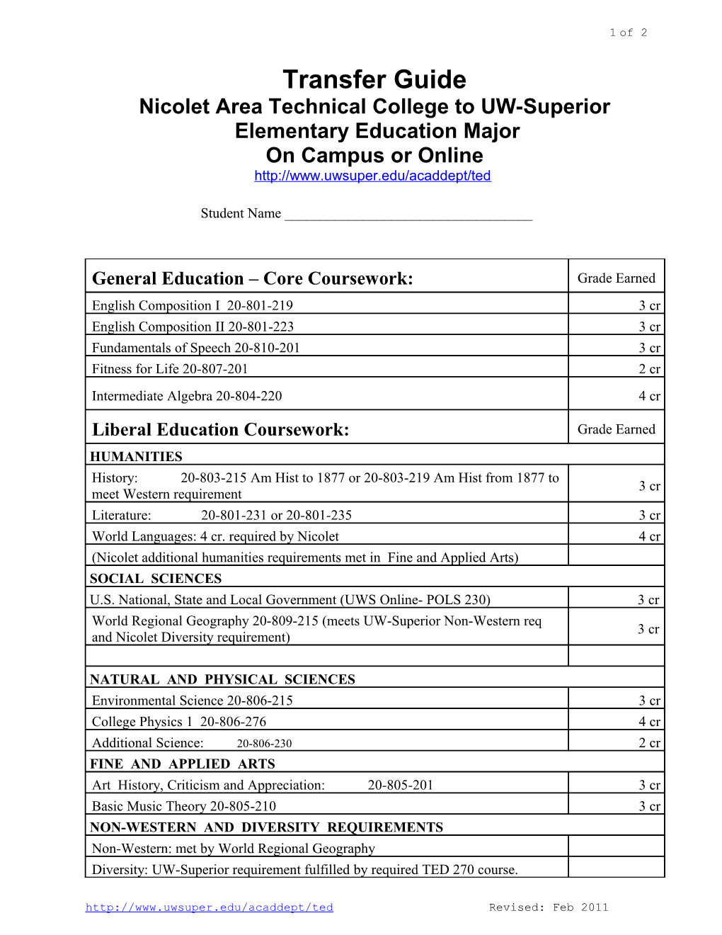 Elementary Education Handbook Revised March 2001