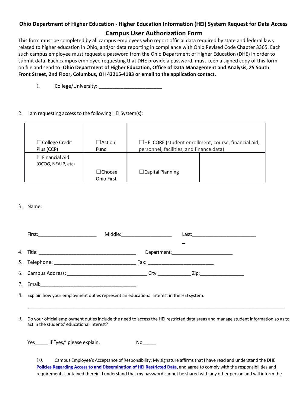 Campus User Authorization Form