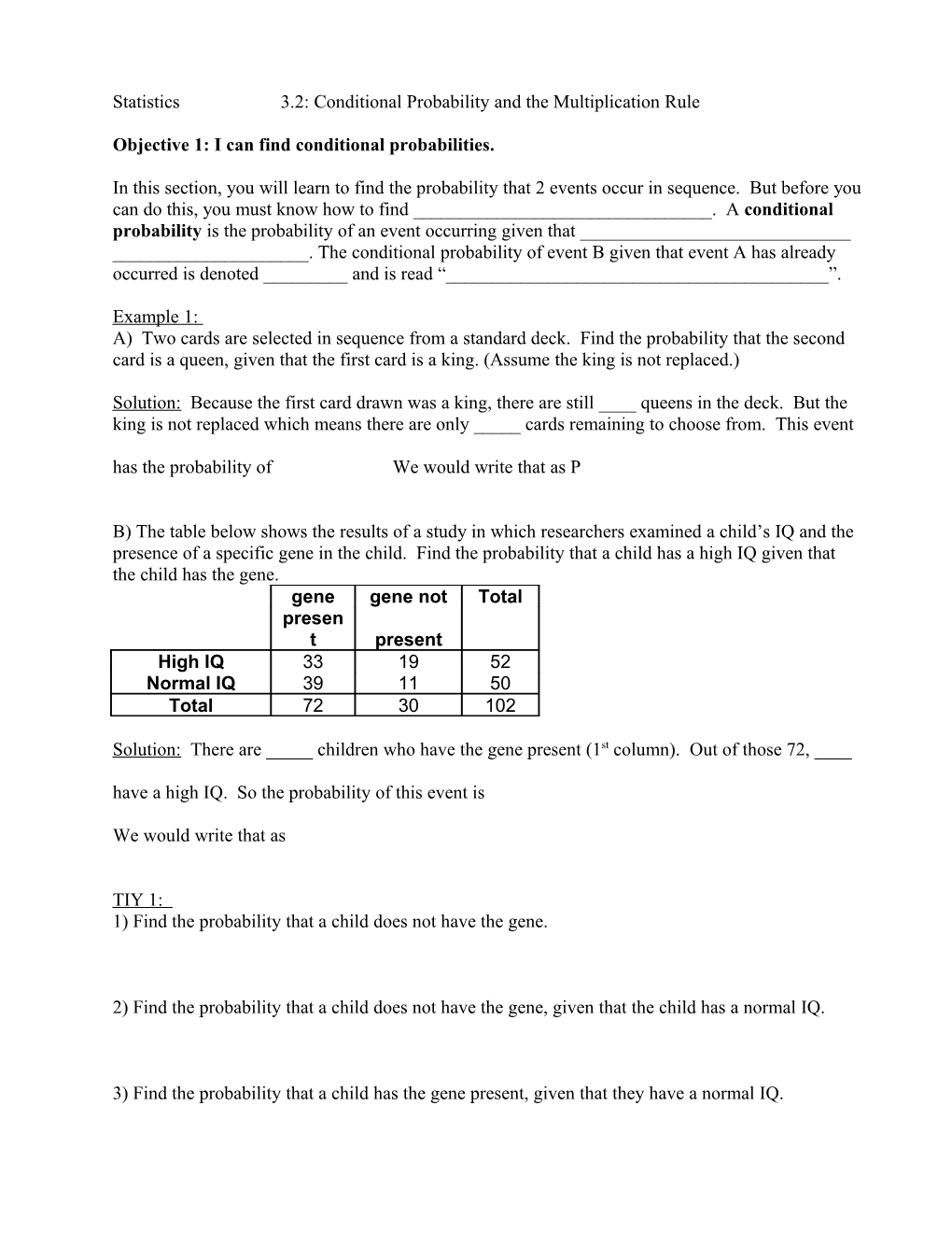 Objective 1: I Can Find Conditional Probabilities