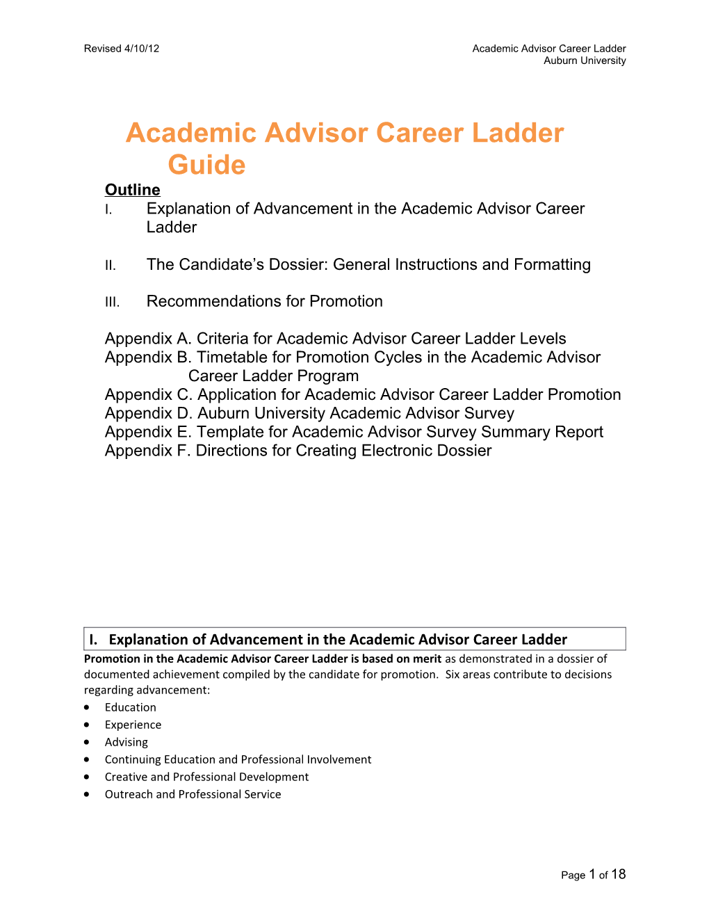 Revised 4/10/12 Academic Advisor Career Ladder