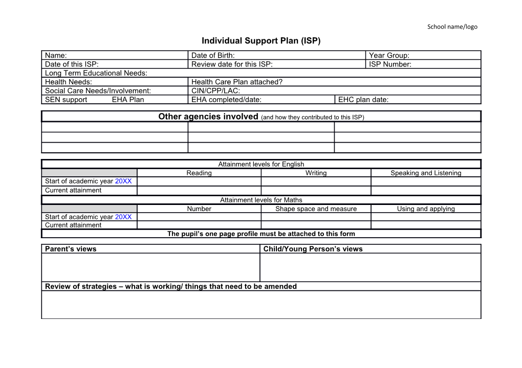 Individual Support Plan (ISP)