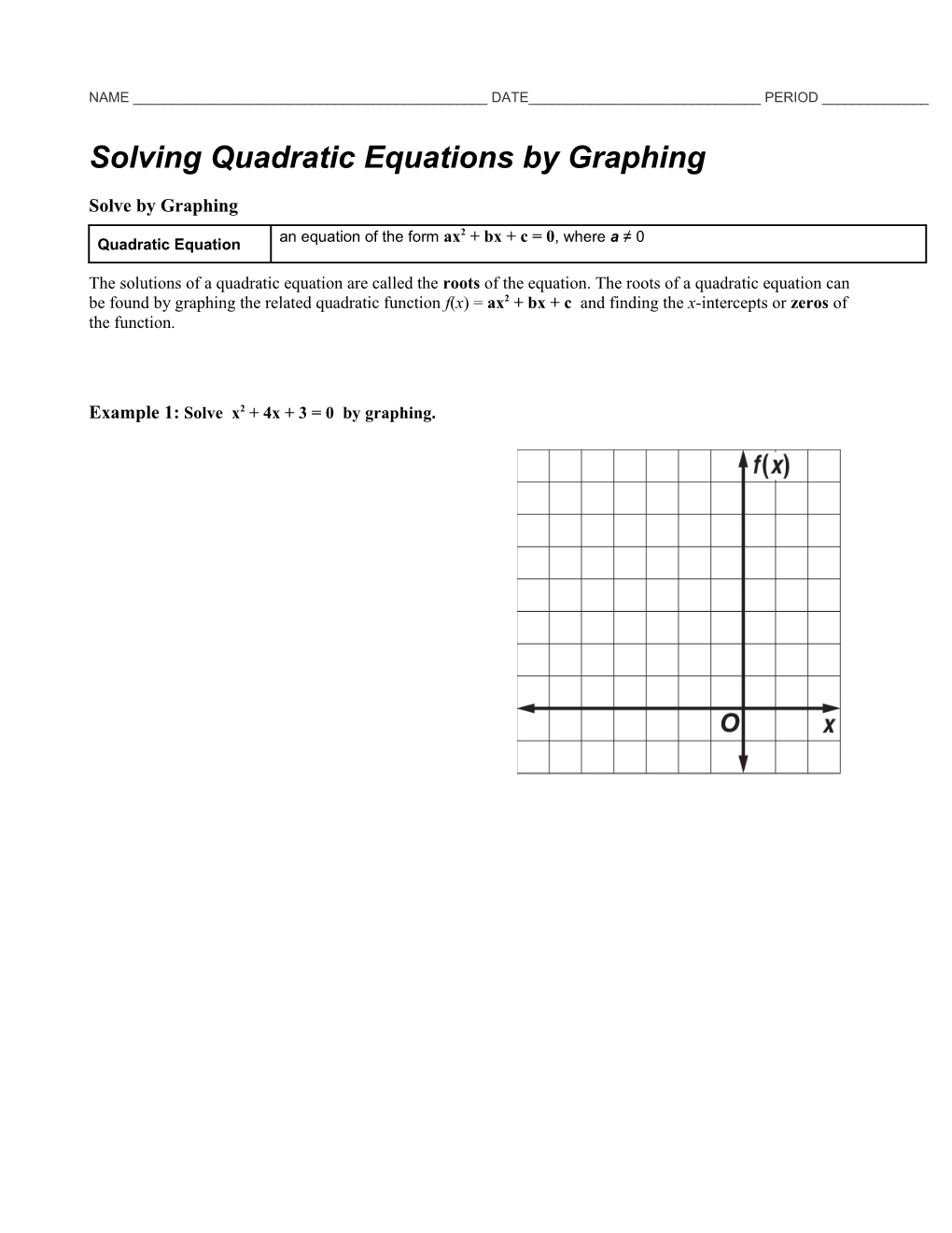 Solving Quadratic Equations by Graphing
