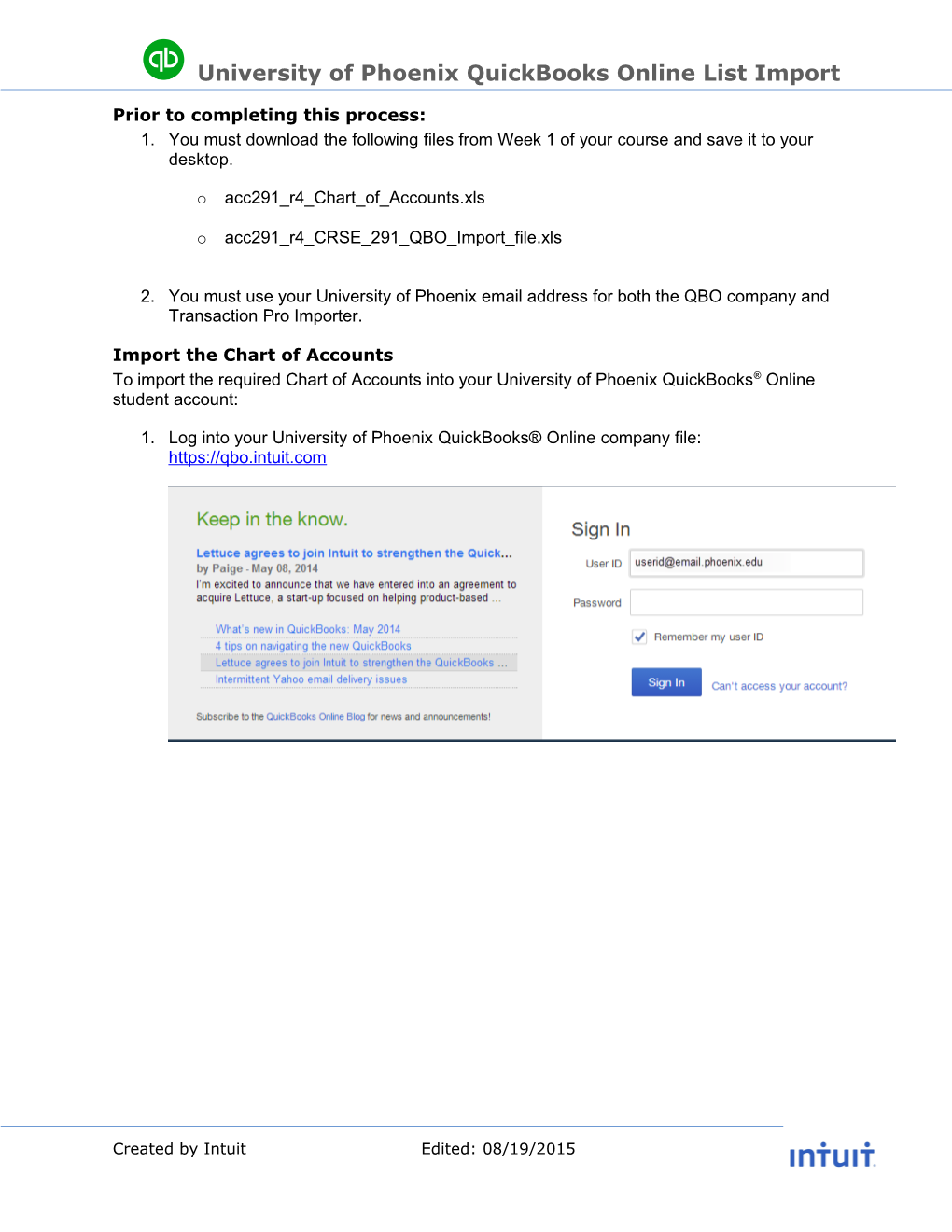 University of Phoenix Quickbooks Online List Import