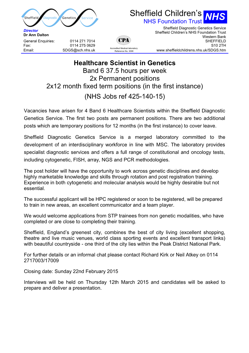 Healthcare Scientist in Genetics