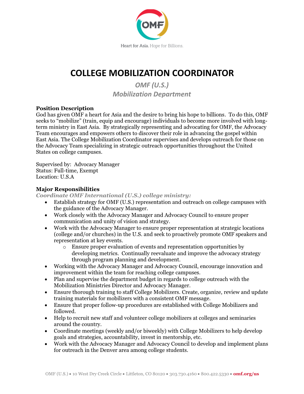 College Mobilization Coordinator