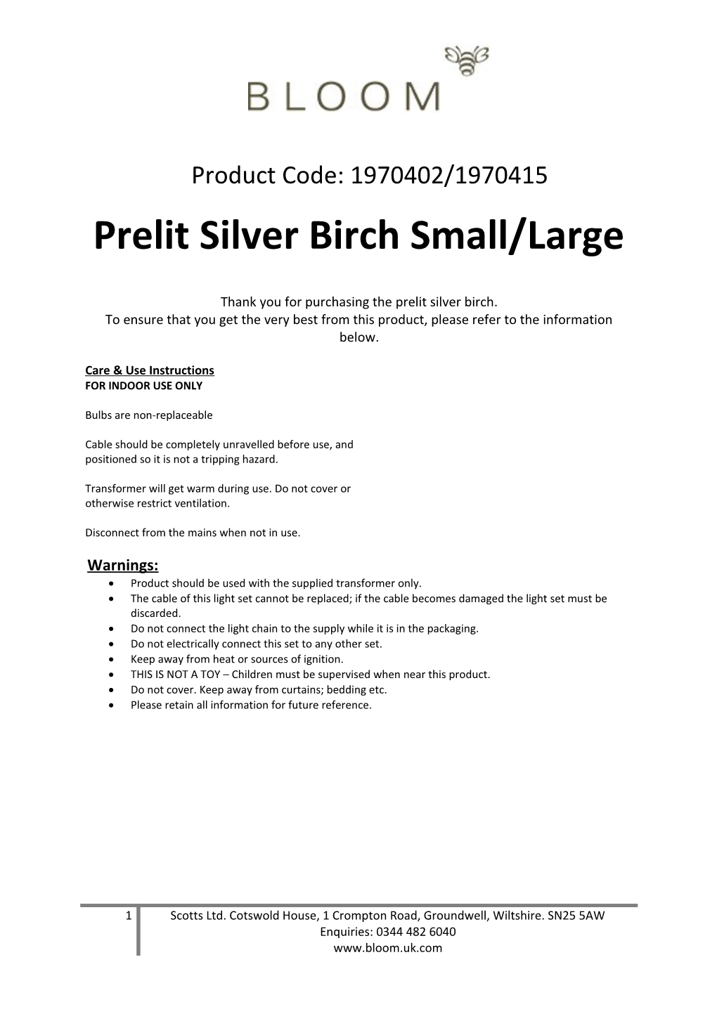 Prelit Silver Birch Small/Large