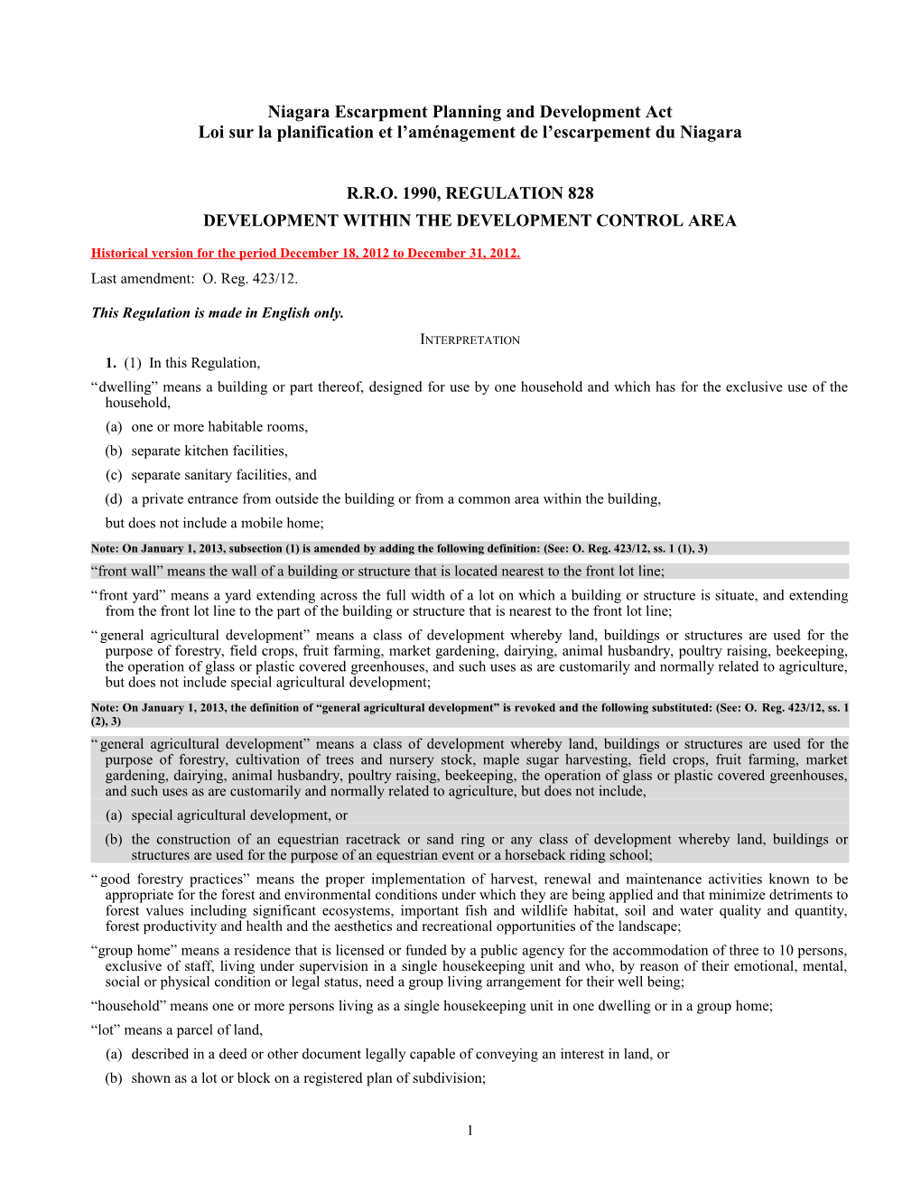 Niagara Escarpment Planning and Development Act - R.R.O. 1990, Reg. 828