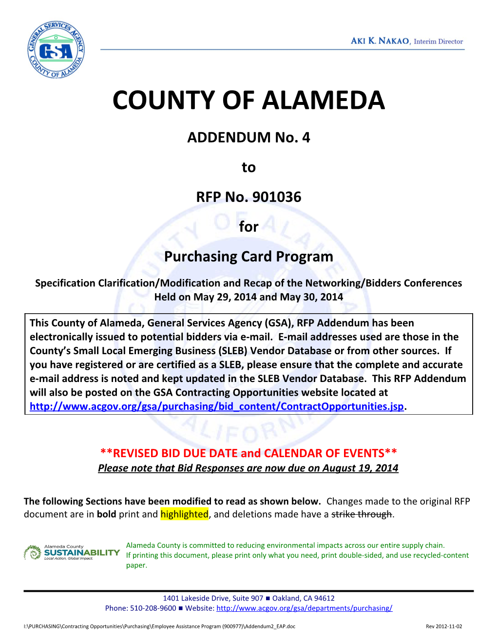 County of Alameda, General Services Agency Purchasing