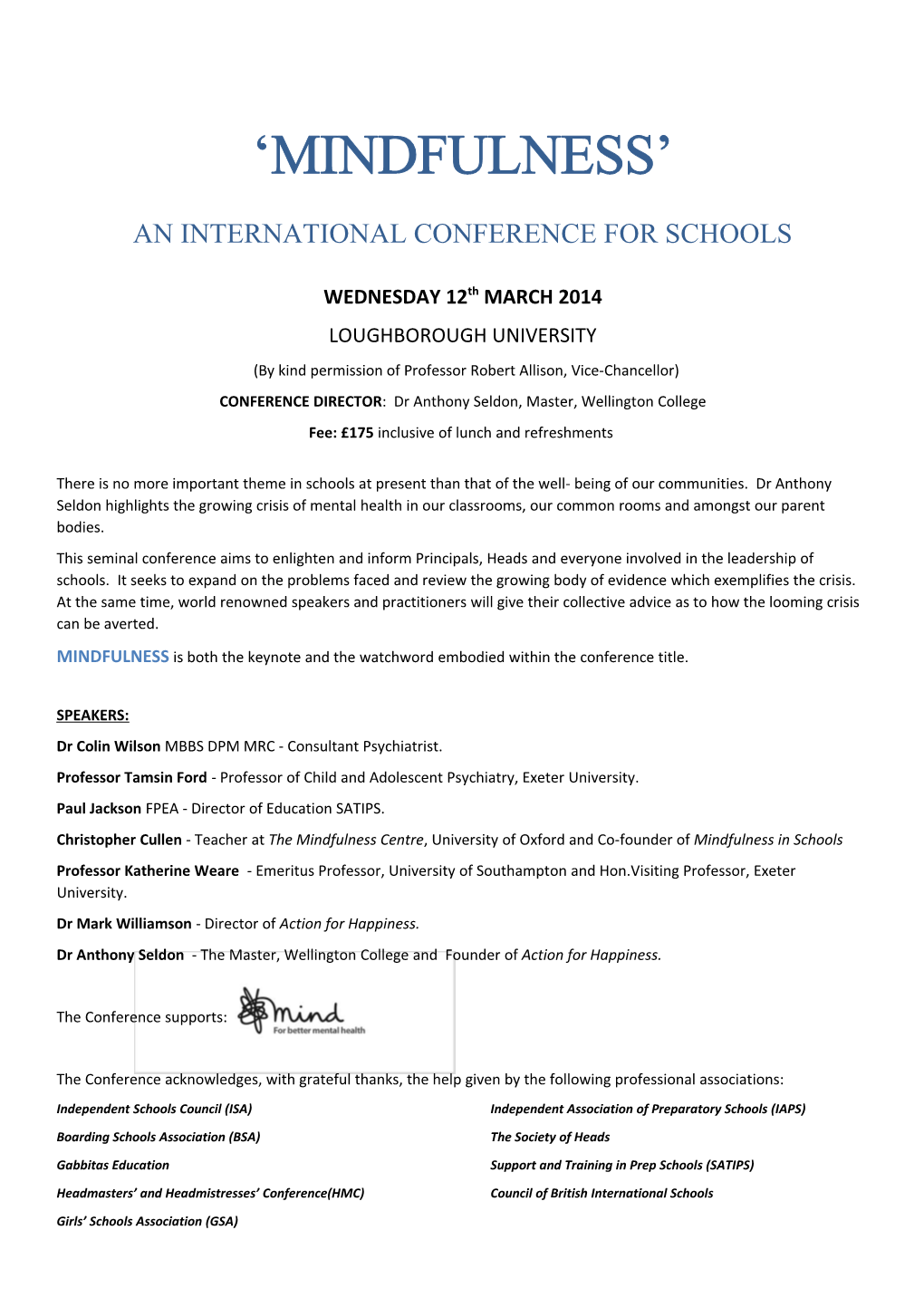 An International Conference for Schools