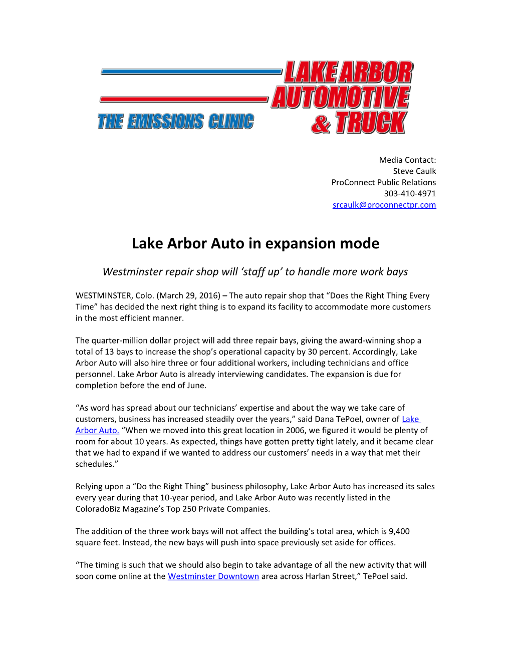 Lake Arbor Auto in Expansion Mode