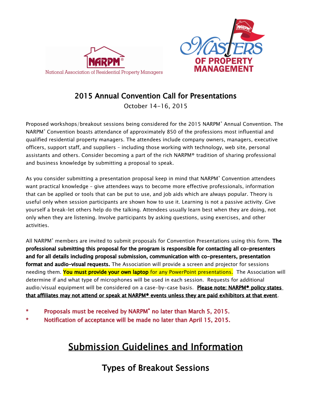 2015 Annual Convention Call for Presentations