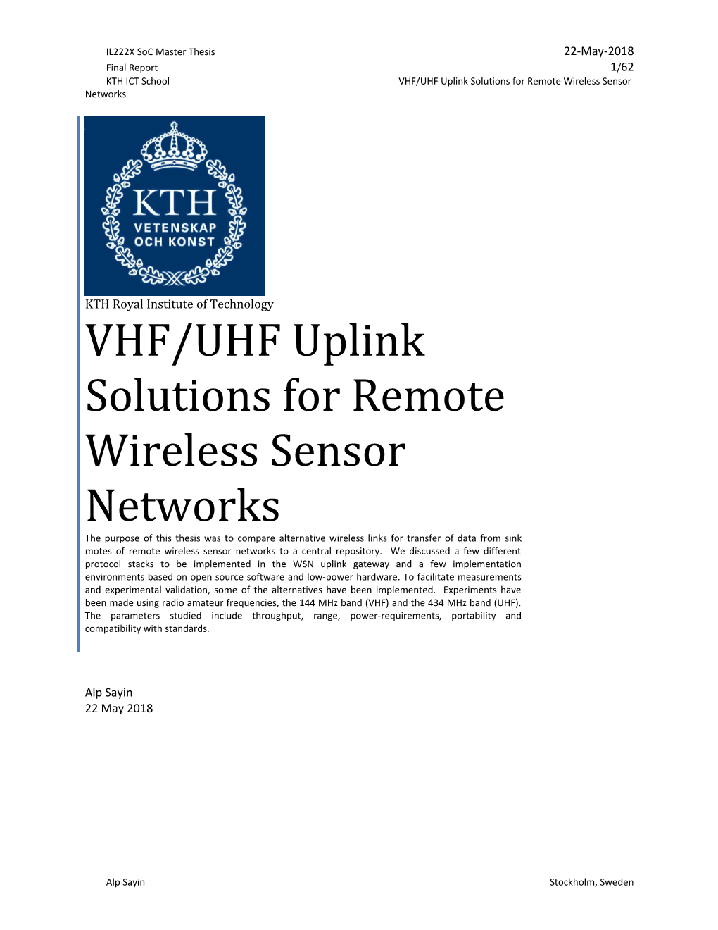 VHF/UHF Uplink Solutions for Remote Wireless Sensor Networks