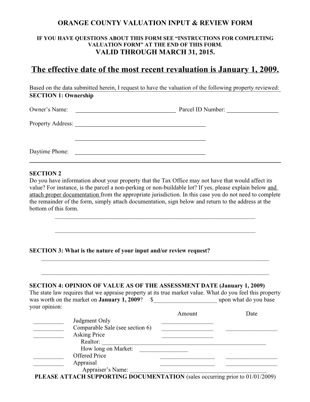 Orange County Valuation Review Form