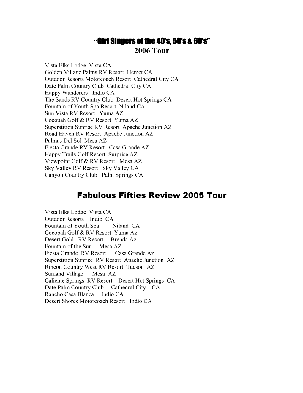 Fabulous Fifties Review 2005 Tour
