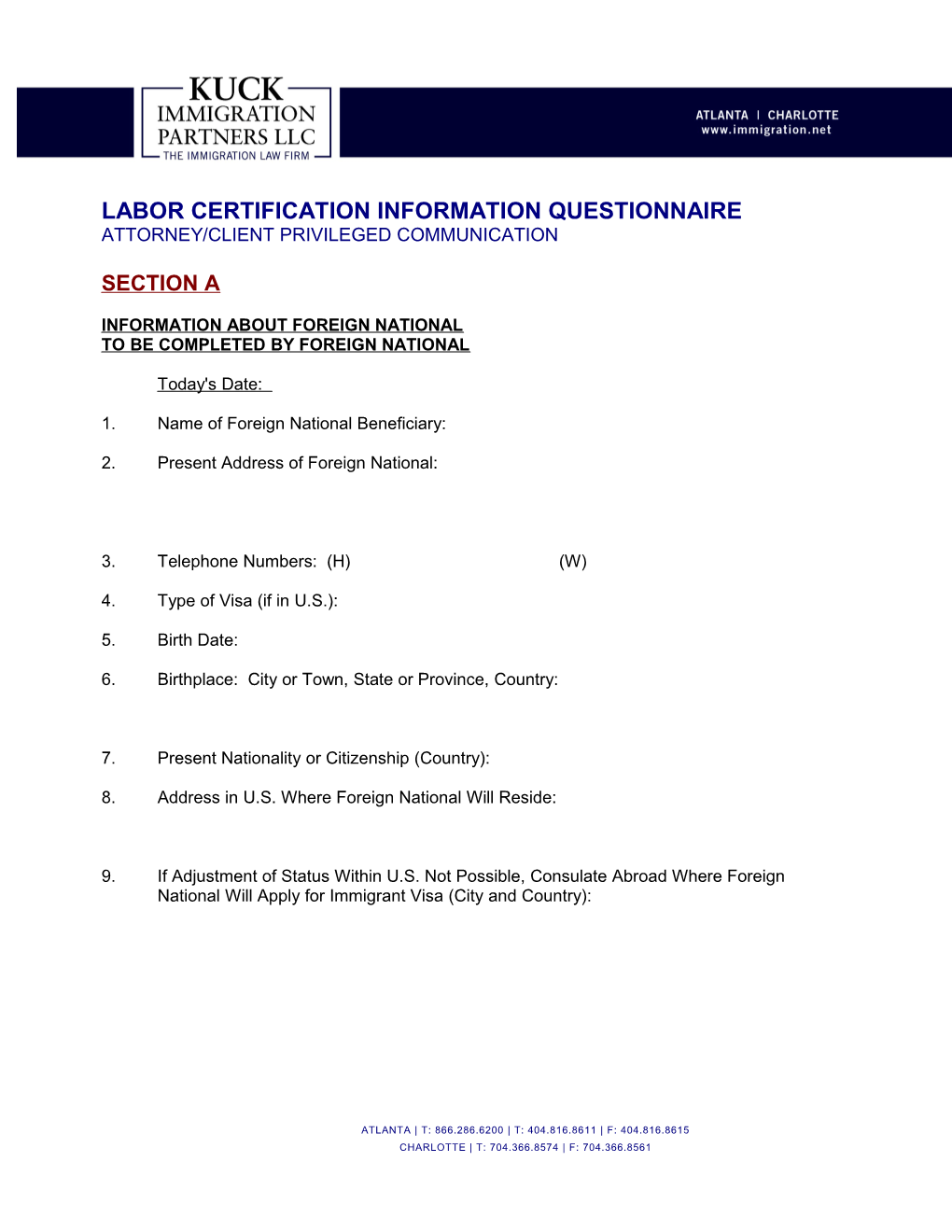 Labor Certification Questionnaire