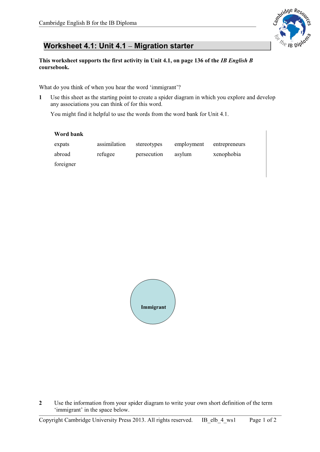 Extension Worksheet Topic 6 s5